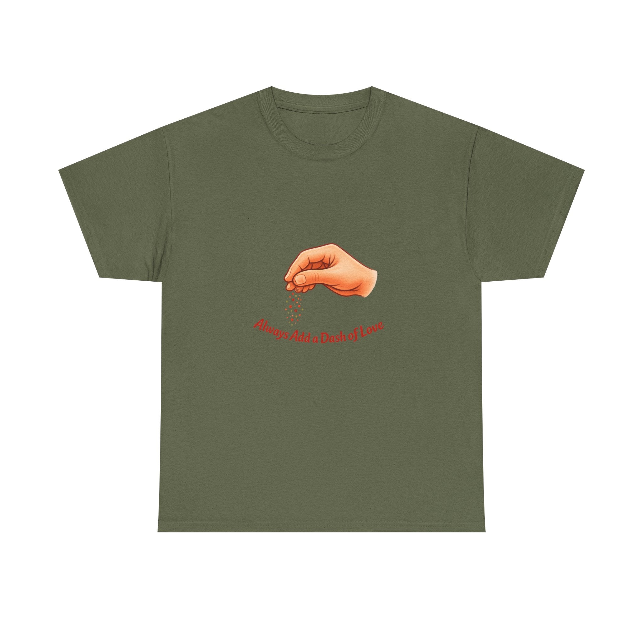 T-Shirt — "Always Add a Dash of Love" Minimalist Hand Emoji Tee