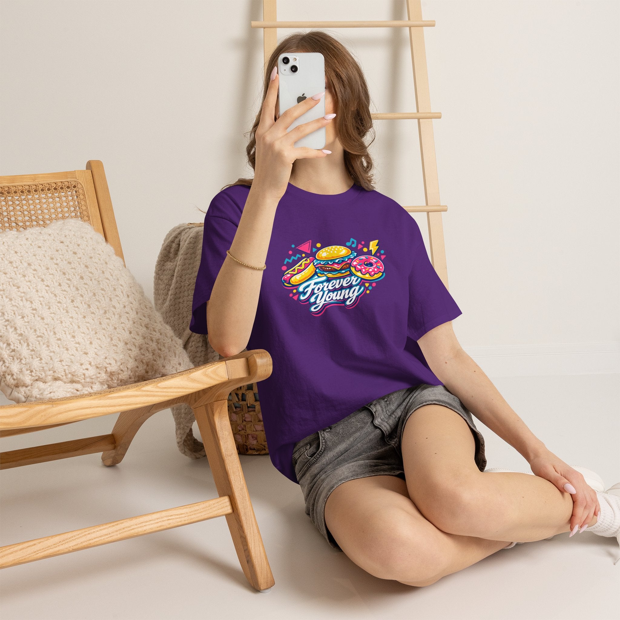 T-Shirt — 'Forever Young' Donut & Burger Retro Graphic Tee