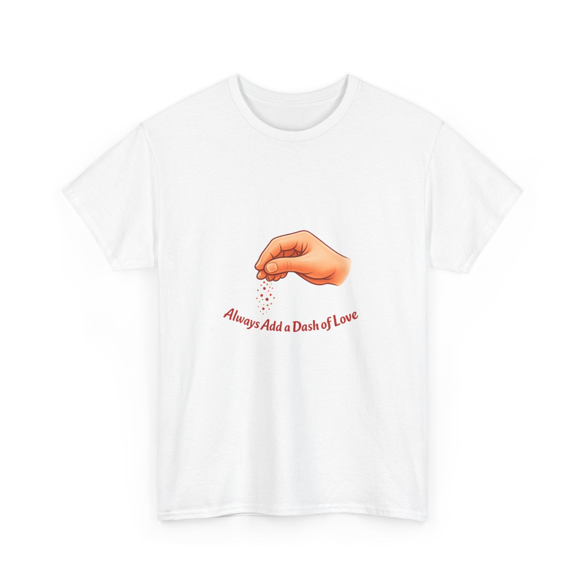 T-Shirt — "Always Add a Dash of Love" Minimalist Hand Emoji Tee