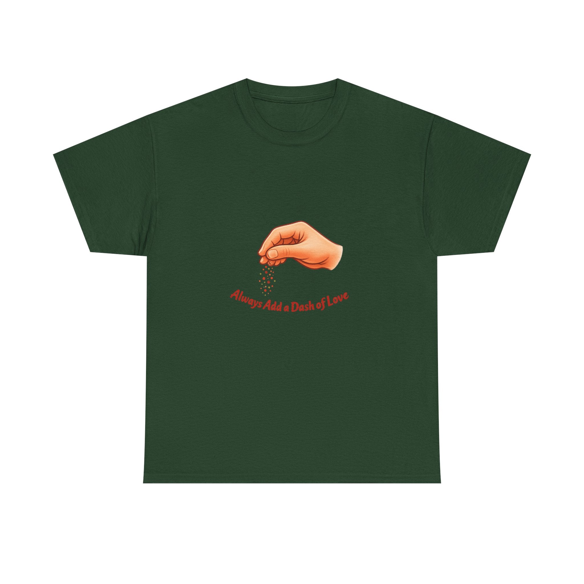 T-Shirt — "Always Add a Dash of Love" Minimalist Hand Emoji Tee