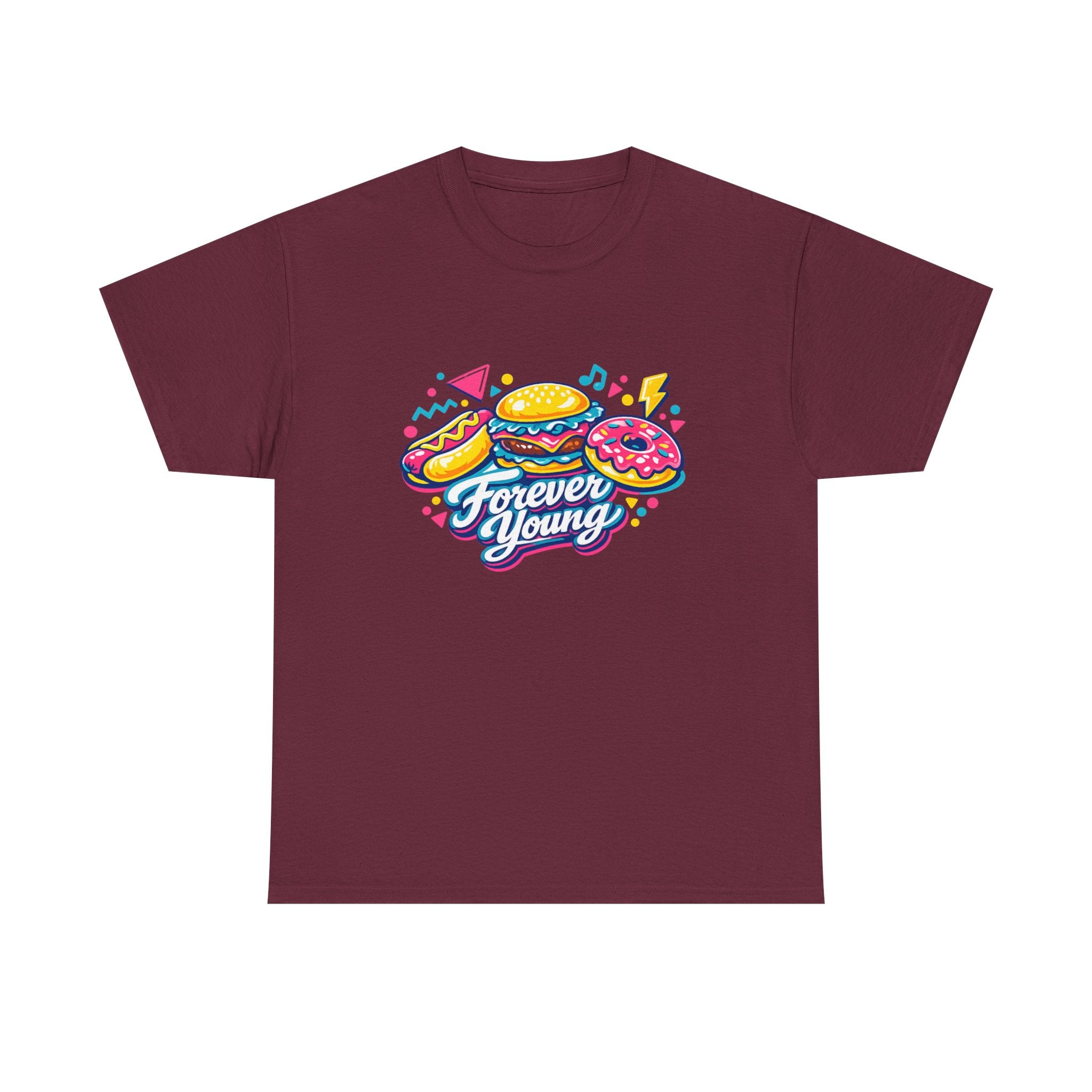 T-Shirt — 'Forever Young' Donut & Burger Retro Graphic Tee