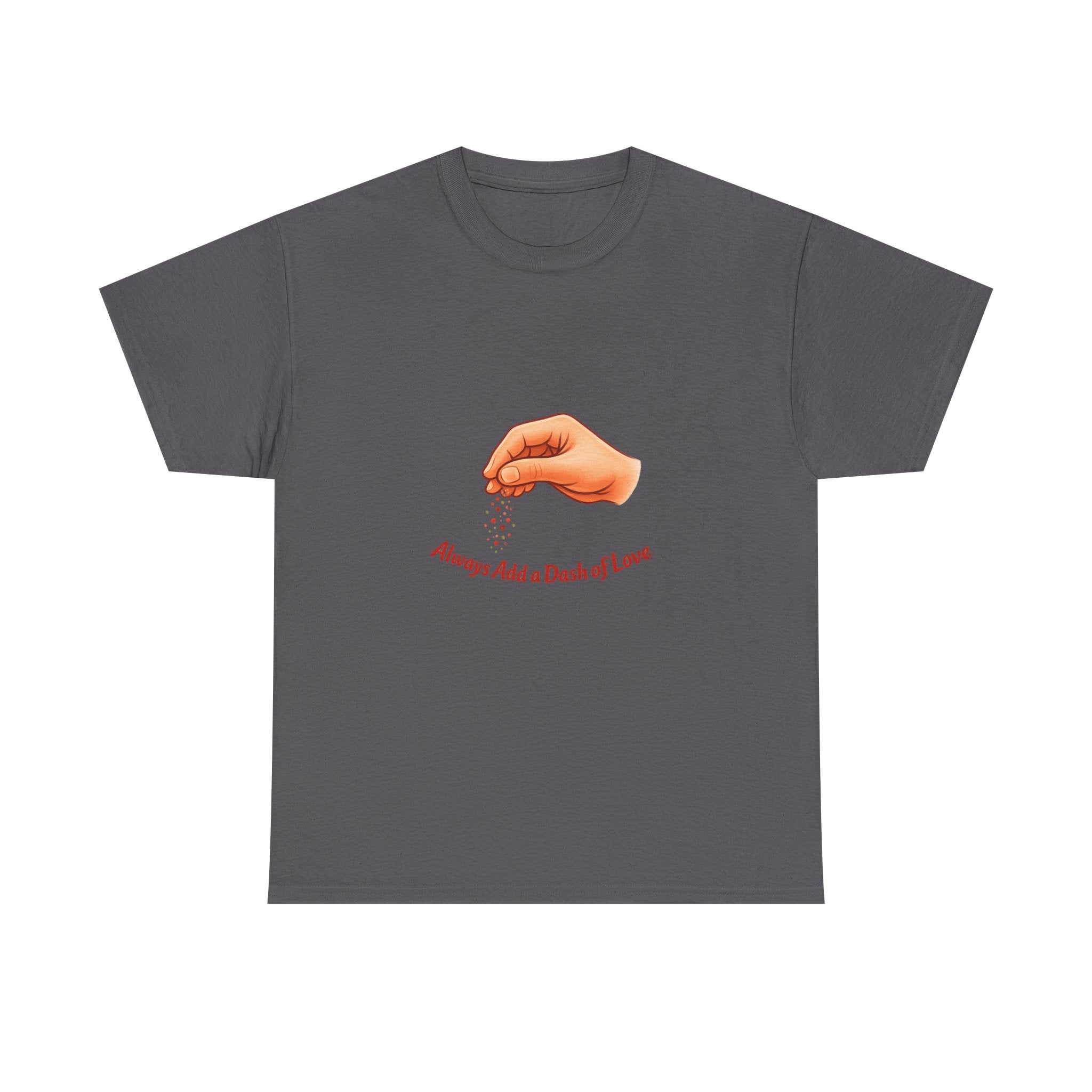 T-Shirt — "Always Add a Dash of Love" Minimalist Hand Emoji Tee