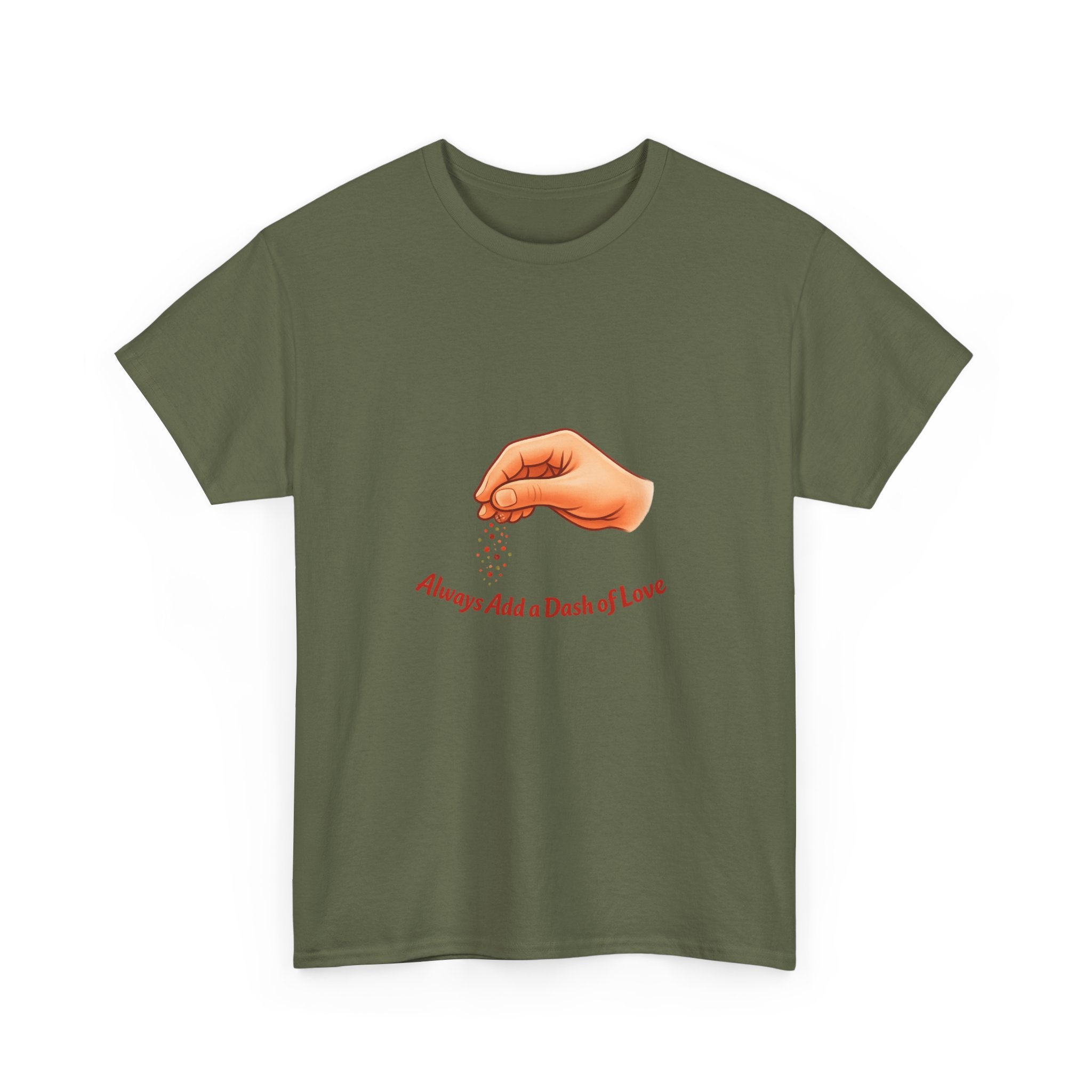 T-Shirt — "Always Add a Dash of Love" Minimalist Hand Emoji Tee
